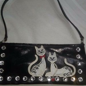 CAT LOVERS BLACK PATENT NOVELTY PURSE - CUTE!!